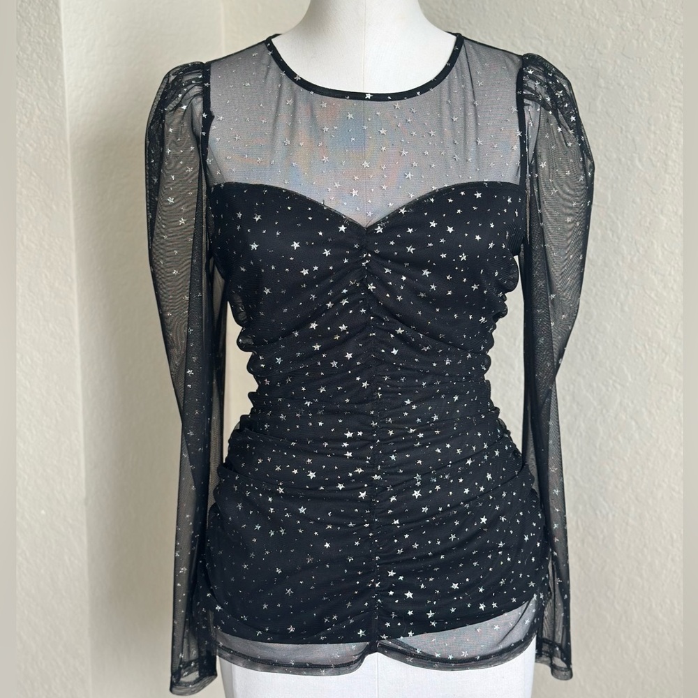 Express Silver Metallic Stars Blouse